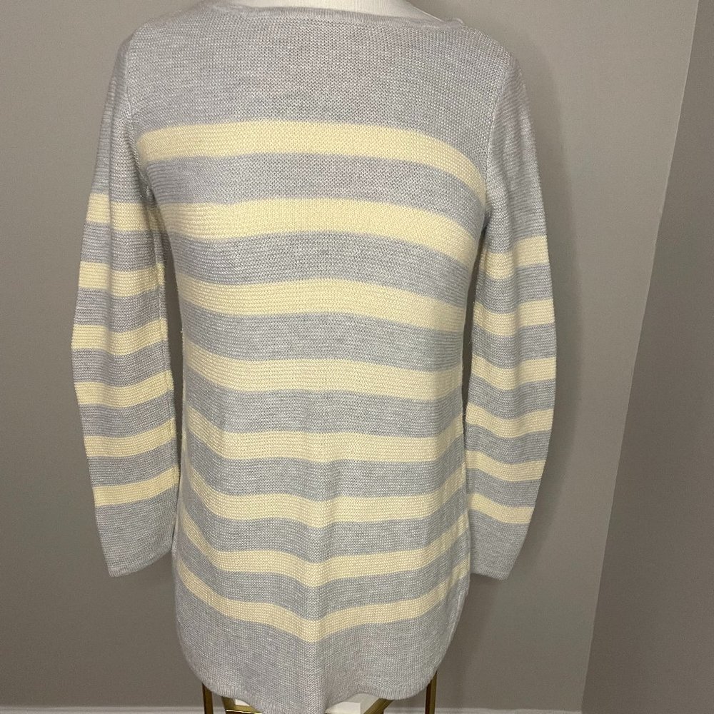 J. Jill Gray & Yellow Stripe Tunic Cotton Knit Pullover Sweater size S